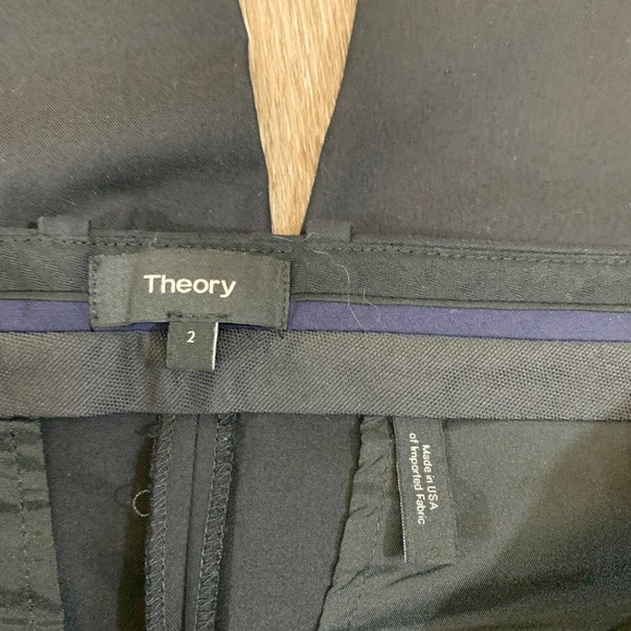 THEORY Womens Size 2 Stretch Twill Solid Black Career Flat Front Pants Workwear - Picture 3 of 3